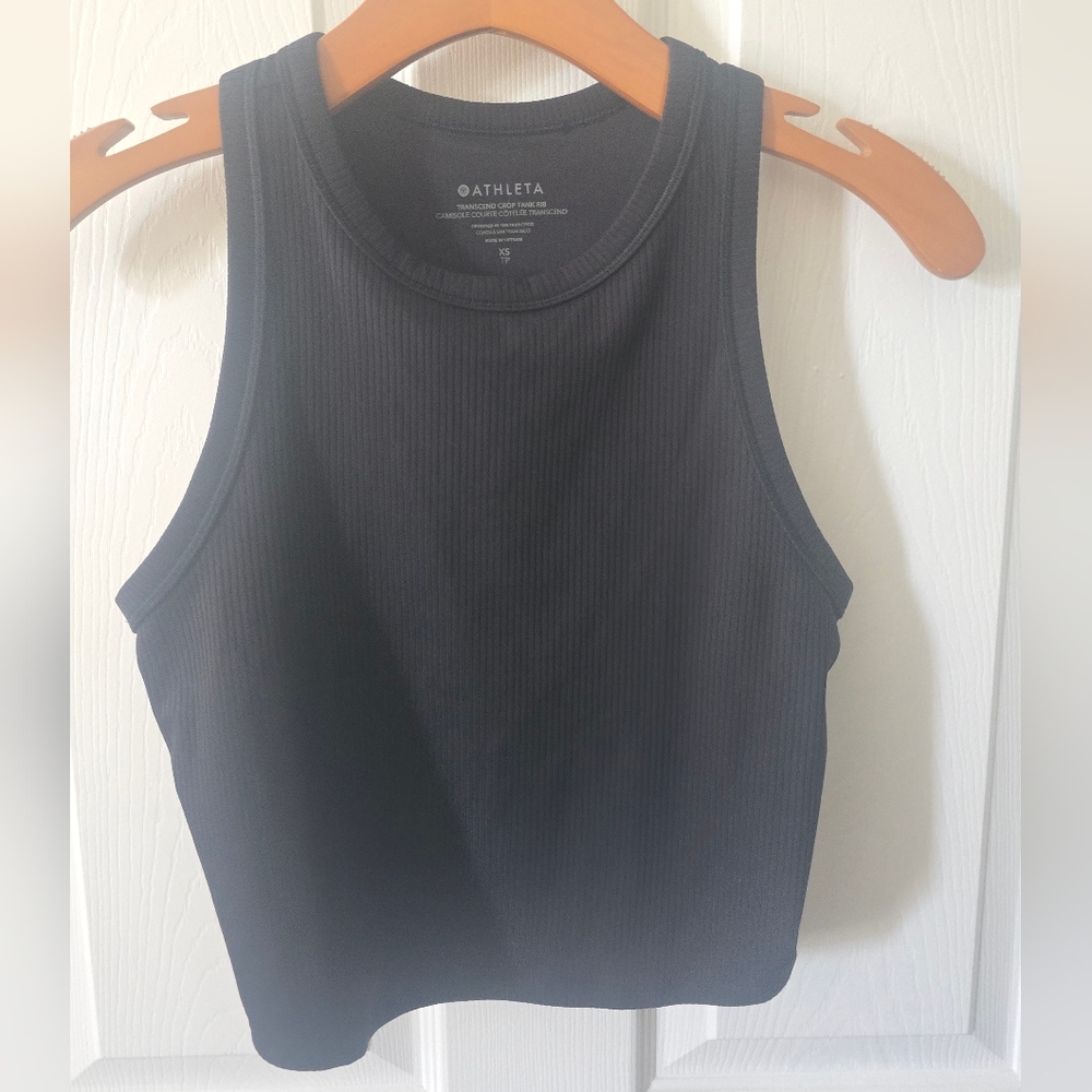 Athleta Black Ribbed High-Neck Cropped Tank